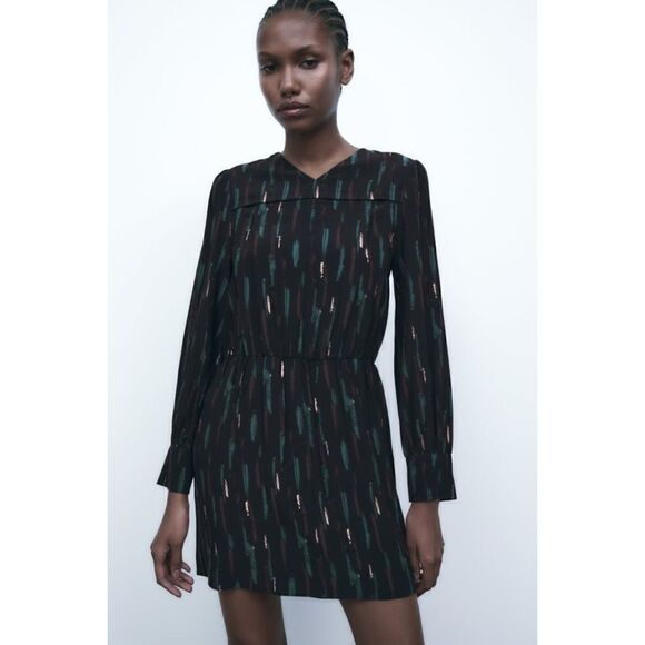 NWT Zara The Gabriela Dress Abstract Printed Long Sleeve Short Mini Dress, Small - Picture 6 of 14